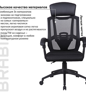 Кресло офисное BRABIX "Nexus ER-401", с подголовником, черное, 531835