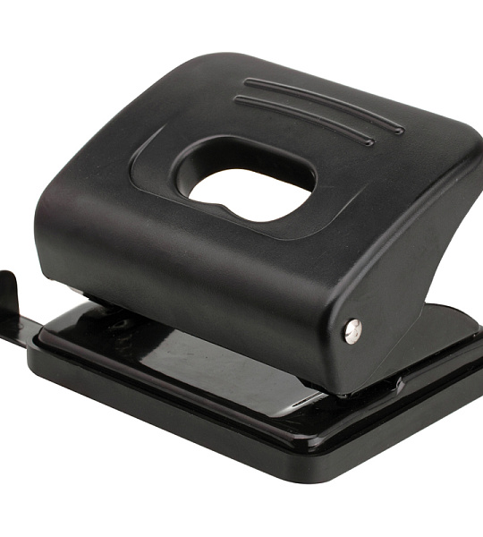 Дырокол OfficeSpace 20л., пластиковый, черный, с линейкой