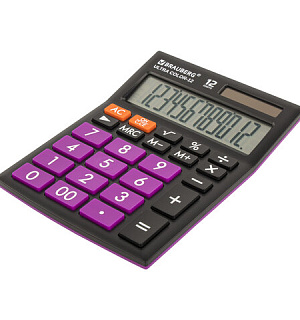 Калькулятор настольный BRAUBERG ULTRA COLOR-12-BKPR (192x143 мм), 12 разрядов, двойное питание, ЧЕРНО-ФИОЛЕТОВЫЙ, 250501