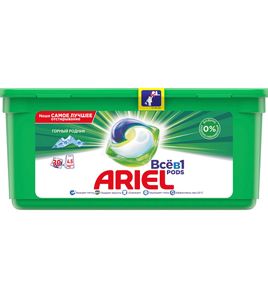 Капсулы для машинной стирки Ariel "Горный родник", 3в1 Pods, 30шт.*27г (ПОД ЗАКАЗ)
