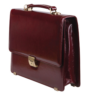 Портфель Delucci "Калипсо", кожа, темный коньяк, 1 отделение, метал. замок, с ремнем