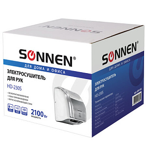 Сушилка для рук SONNEN HD-230S, 2100 Вт, нержавеющая сталь, антивандальная, хром, 604195
