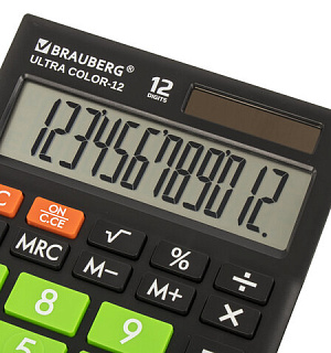 Калькулятор настольный BRAUBERG ULTRA COLOR-12-BKLG (192x143 мм), 12 разрядов, двойное питание, ЧЕРНО-САЛАТОВЫЙ, 250498