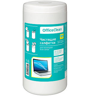 Салфетки чистящие влажные OfficeClean, для мониторов всех типов, в тубе, 100шт.