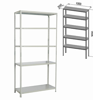Стеллаж металлический BRABIX "MS Plus-200/30-5", 2000х1000х300 мм, 5 полок, регулируемые опоры, 291108, S241BR163502