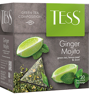 Чай Tess "Ginger Mojito", зеленый, цитрус, имбирь, мята, 20 пакетиков-пирмидок по 1,8г