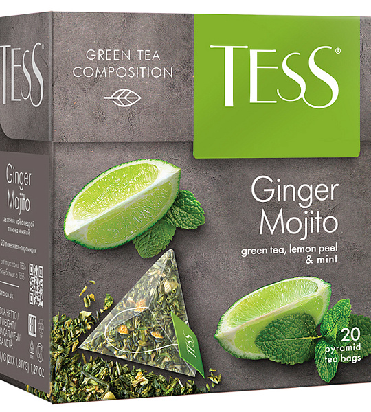 Чай Tess "Ginger Mojito", зеленый, цитрус, имбирь, мята, 20 пакетиков-пирмидок по 1,8г