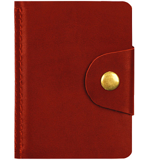 Визитница карманная OfficeSpace на кнопке, 10*7см, 18 карманов, натуральная кожа, красный