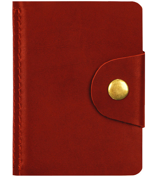 Визитница карманная OfficeSpace на кнопке, 10*7см, 18 карманов, натуральная кожа, красный