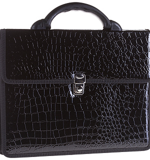 Портфель OfficeSpace "Milan", лак анаконда, кожзам, черный, 2 отделения, метал. замок
