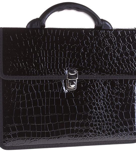 Портфель OfficeSpace "Milan", лак анаконда, кожзам, черный, 2 отделения, метал. замок