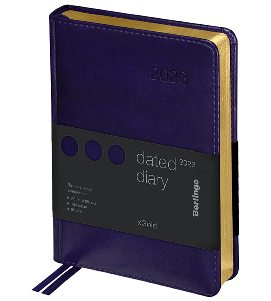 Ежедневник датированный 2023г., А6, 184л., кожзам, Berlingo "xGold", зол. срез, фиолетовый