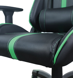 Кресло компьютерное BRABIX "GT Carbon GM-120", две подушки, экокожа, черное/зеленое, 531929
