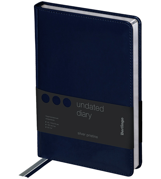 Ежедневник недатир. A5, 160л., кожзам, Berlingo "Silver Pristine", серебр. срез, синий