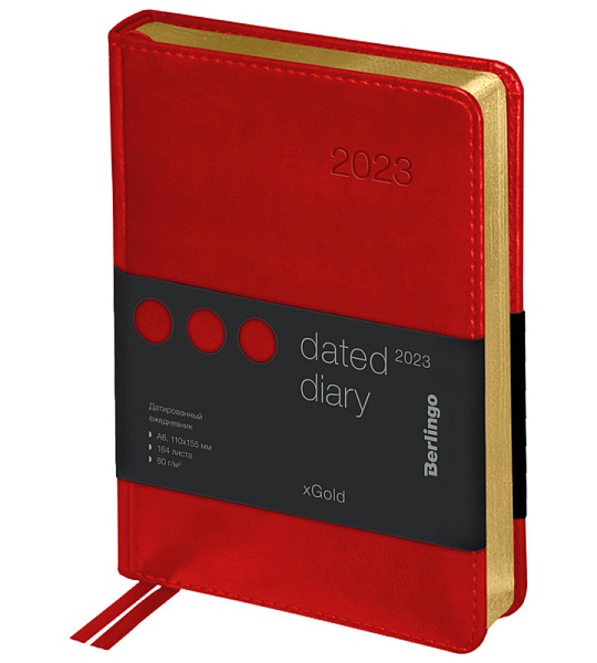 Ежедневник датированный 2023г., А6, 184л., кожзам, Berlingo "xGold", зол. срез, красный
