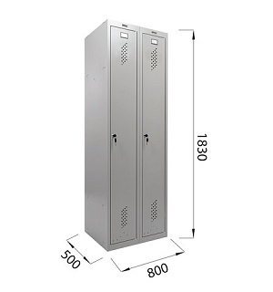 Шкаф металлический для одежды BRABIX "LK 21-80", УСИЛЕННЫЙ, 2 секции, 1830х800х500 мм, 37 кг, 291129, S230BR406102