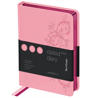 Ежедневник датированный 2023г., А6, 184л., кожзам, Berlingo "Starlight S", металлик срез, розовый