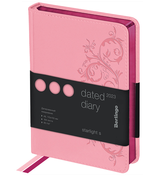 Ежедневник датированный 2023г., А6, 184л., кожзам, Berlingo "Starlight S", металлик срез, розовый