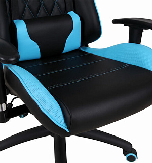Кресло компьютерное BRABIX "GT Master GM-110", две подушки, экокожа, черное/голубое, 531928