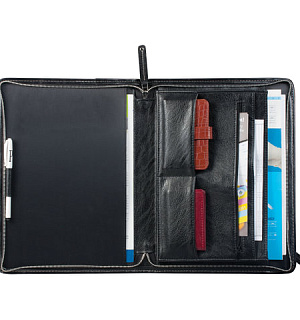 Папка из кожзаменителя на молнии, 340х260х25 мм, черная, 26-151-1