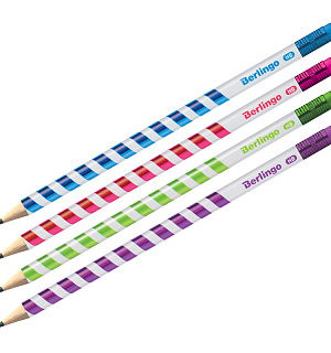 Карандаш ч/г Berlingo "Supertwist" HB, круглый, заточен., с ластиком, ассорти