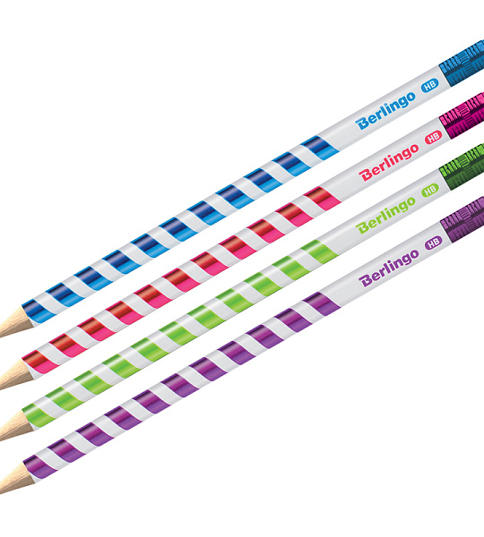 Карандаш ч/г Berlingo "Supertwist" HB, круглый, заточен., с ластиком, ассорти