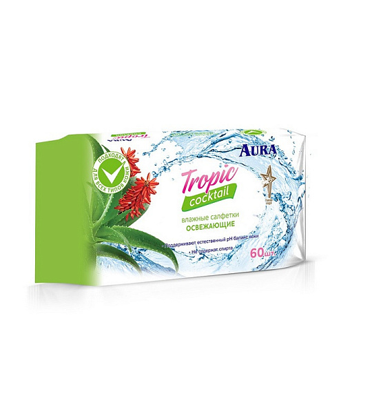 Салфетки влажные AURA TROPIC COCKTAIL 60шт.
