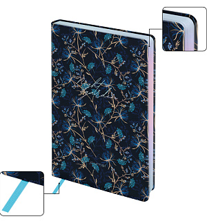 Ежедневник недатированный А5, 136л., кожзам, Greenwich Line "Night garden. Blue", тон. блок