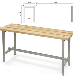 Скамья деревянная на металлокаркасе П-13Д (1000х340х475 мм)