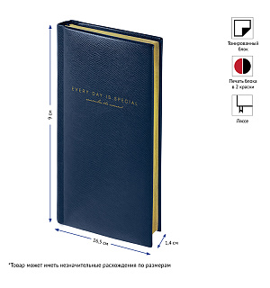 Еженедельник недатированный, карманный, 64л., кожзам, OfficeSpace "Dallas", синий, зол. срез