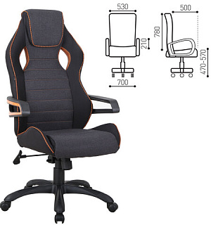 Кресло компьютерное BRABIX "Techno Pro GM-003", ткань, черное/серое, вставки оранжевые, 531813