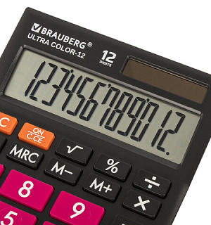 Калькулятор настольный BRAUBERG ULTRA COLOR-12-BKWR (192x143 мм), 12 разрядов, двойное питание, ЧЕРНО-МАЛИНОВЫЙ, 250500