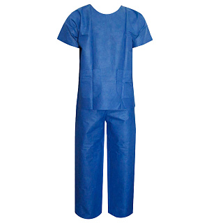 Костюм хирургический нестерильный синий ГЕКСА (рубашка и брюки), размер 56-58, спанбонд 42 г/м2
