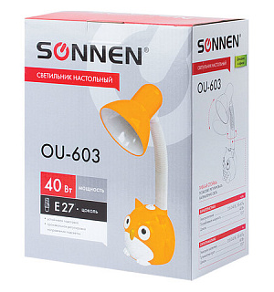 Светильник настольный SONNEN OU-603, на подставке, цоколь Е27, "Сова", желтый, 236673