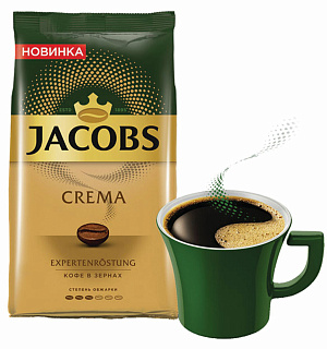 Кофе в зернах JACOBS "Crema", 1000 г, вакуумная упаковка, 8051592