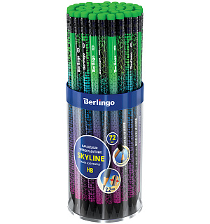 Карандаш ч/г Berlingo "Skyline" HB, черное дерево, круглый, заточен., с ластиком, ассорти