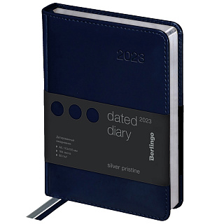 Ежедневник датированный 2023г., А6, 184л., кожзам, Berlingo "Silver Pristine", сер. срез, синий