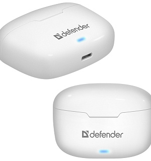 Наушники с микрофоном беспроводные Defender Twins 903, TWS, разъем 8-pin (lightning), белый