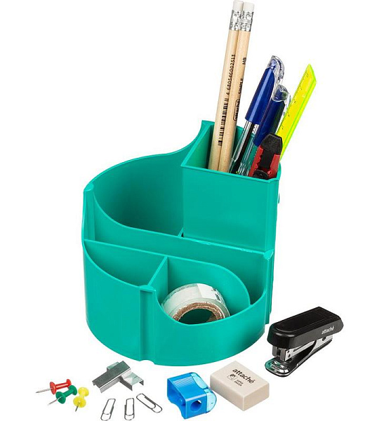 Набор настольный Attache Оптима 14 предметов бирюза 6 отделений вращающийся