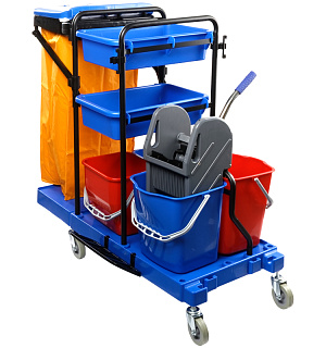 Тележка уборочная OfficeClean Professional ведра 2*20л, 2*11л, отжим, держ. д/мешка, мешок, 2поддона