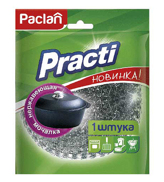 Губка для посуды Paclan "Practi", металлическая, 10*3,5см, 1шт.