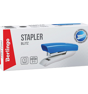 Степлер №10 Berlingo "Blitz" до 10л., пластиковый корпус, голубой
