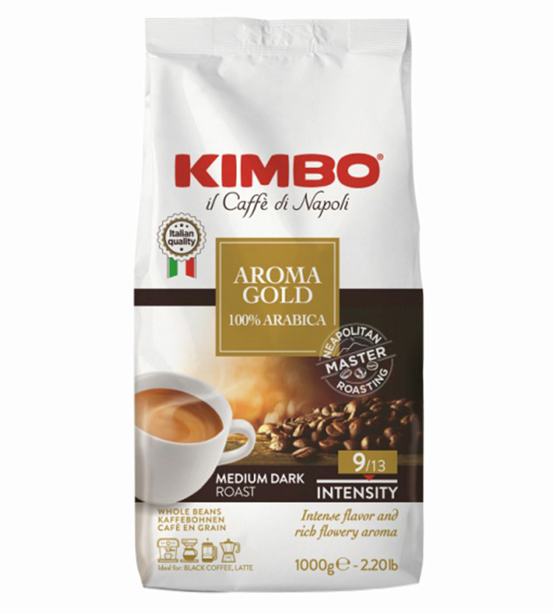 Кофе в зернах KIMBO "Aroma Gold Arabica" (Кимбо "Арома Голд Арабика"), натуральный, 1000 г, вакуумная упаковка
