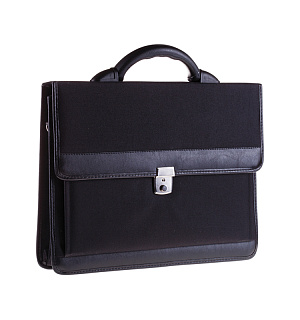 Портфель OfficeSpace "London", ткань, черный, 2 отделения, метал. замок, с ремнем