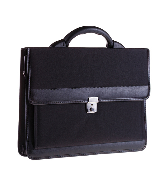 Портфель OfficeSpace "London", ткань, черный, 2 отделения, метал. замок, с ремнем