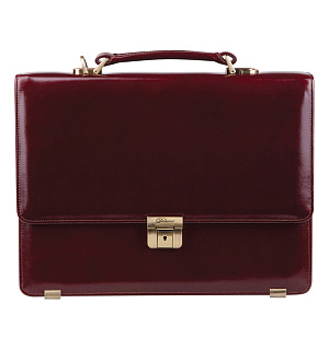 Портфель Delucci "Калипсо", кожа, темный коньяк, 1 отделение, метал. замок, с ремнем