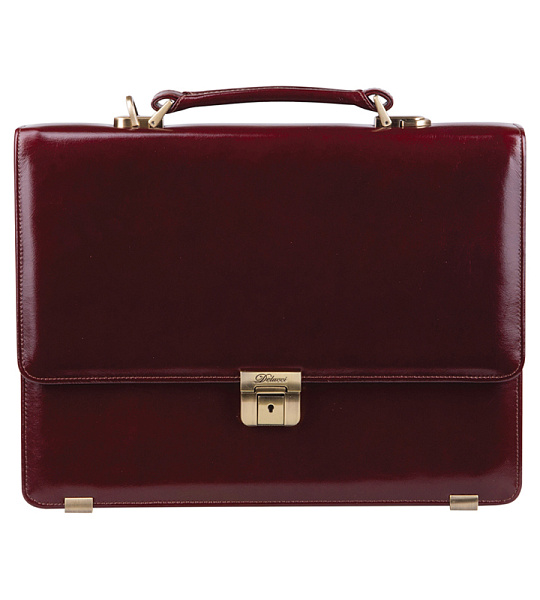 Портфель Delucci "Калипсо", кожа, темный коньяк, 1 отделение, метал. замок, с ремнем