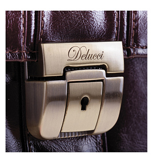 Портфель Delucci "Гиперион", кожа, темный коньяк, 2 отделения, метал. замок, с ремнем