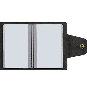 Визитница карманная OfficeSpace на кнопке, 10*7см, 18 карманов, натуральная кожа, черный