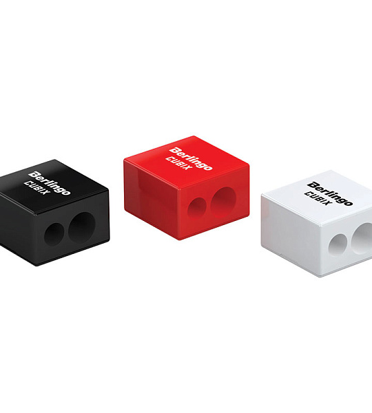 Точилка пластиковая Berlingo "Cubix" 2 отверстия, контейнер, ассорти